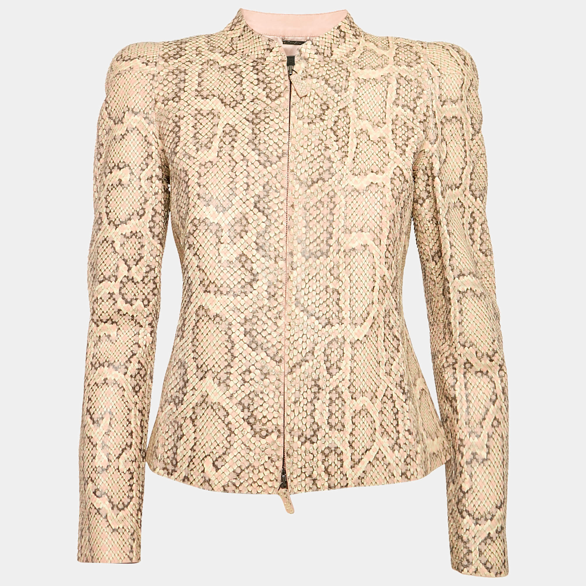 Giorgio Armani Pink Textured Python Leather Zip-Up Jacket S