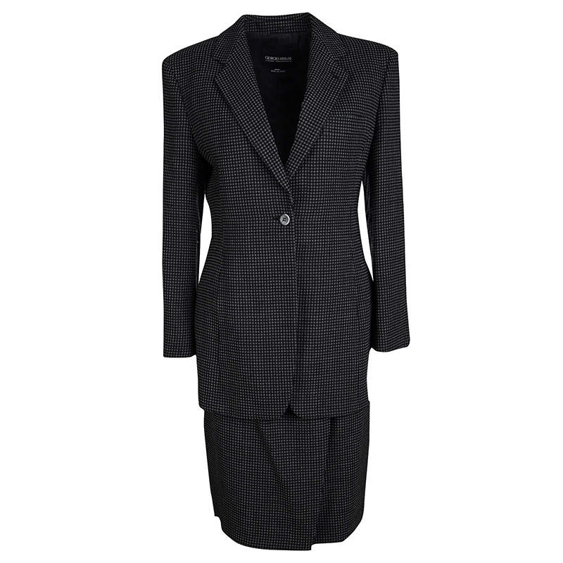 Pre Owned Giorgio Armani Vintage Monochrome Dotted Blazer and Skirt Set M