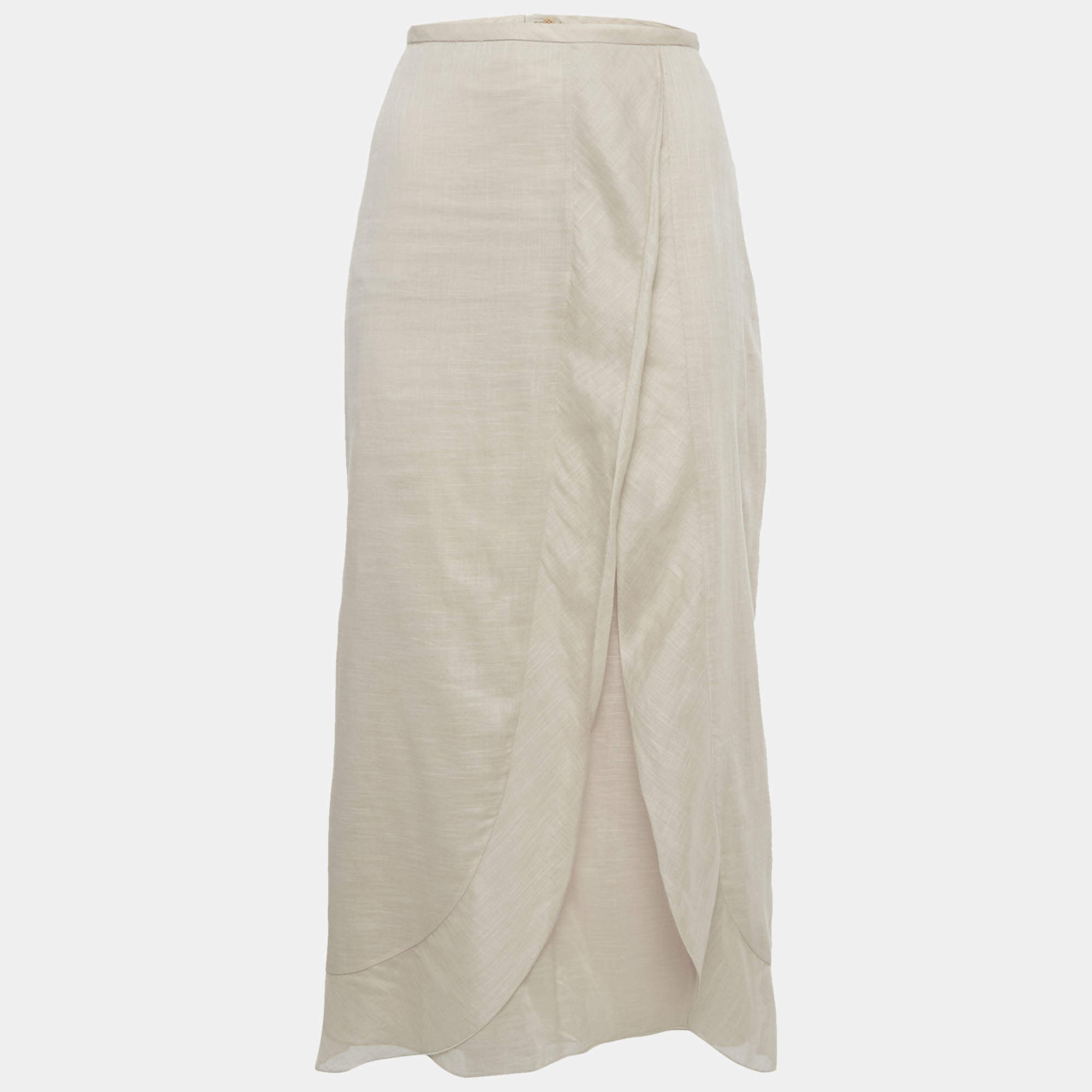 Pre Owned Giorgio Armani Light Pink Muslin Cotton Draped Maxi Skirt L