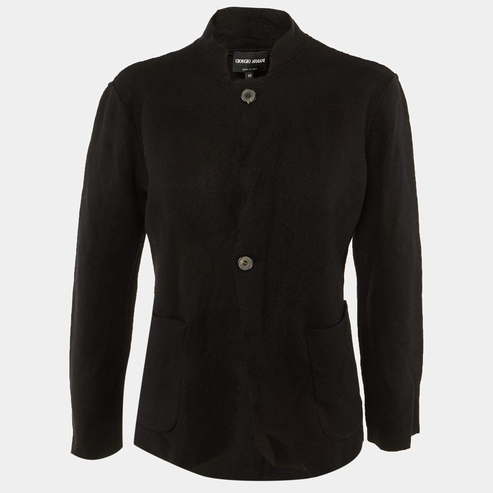 Pre Owned Giorgio Armani Black Wool Pocket Front Jacket XL