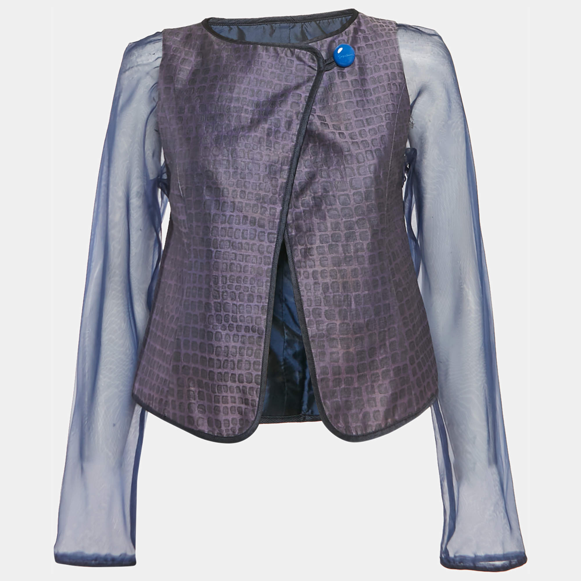 Pre Owned جاكيت جورجيو أرماني جاكار منقوش أرجواني/كحلي مقاس صغير