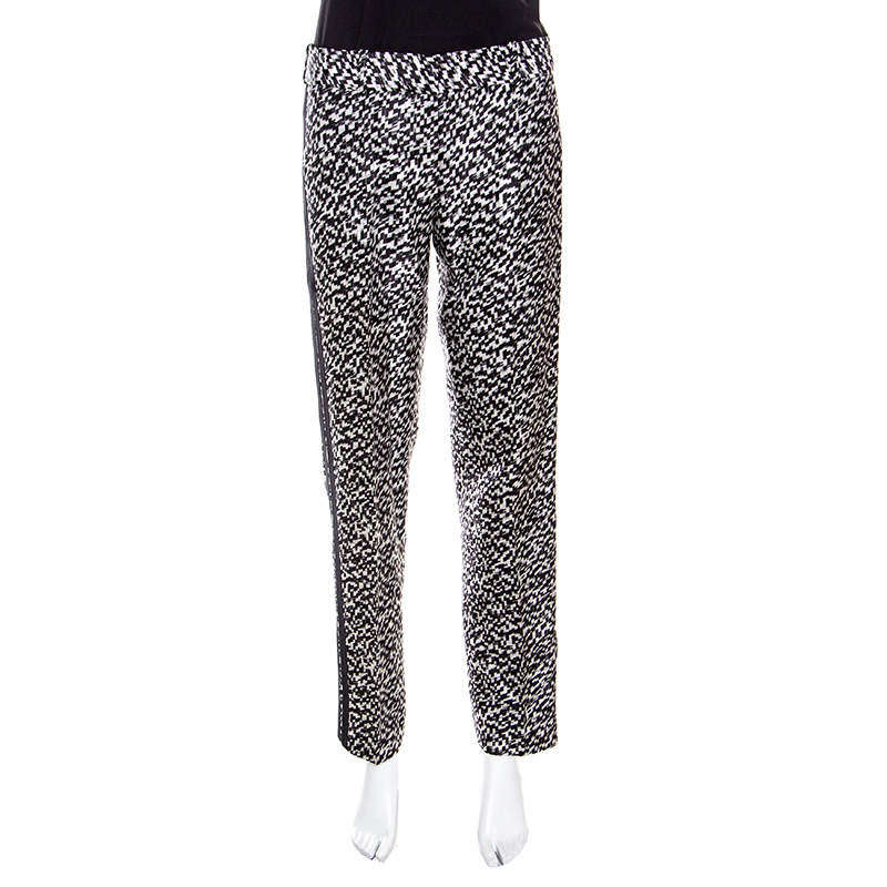 Pre Owned Giorgio Armani Monochome Printed Silk Optical Pants M