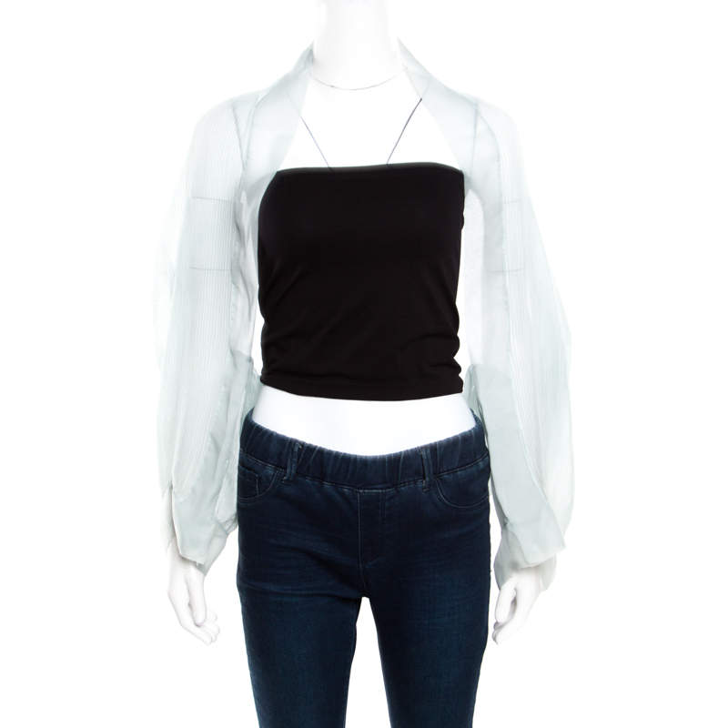 Pre Owned Giorgio Armani Pale Blue Plisse Silk Shrug ( One Size )