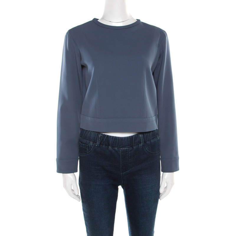 Pre Owned Giorgio Armani Grey Silk Slit Back Detail Long Sleeve Blouse S