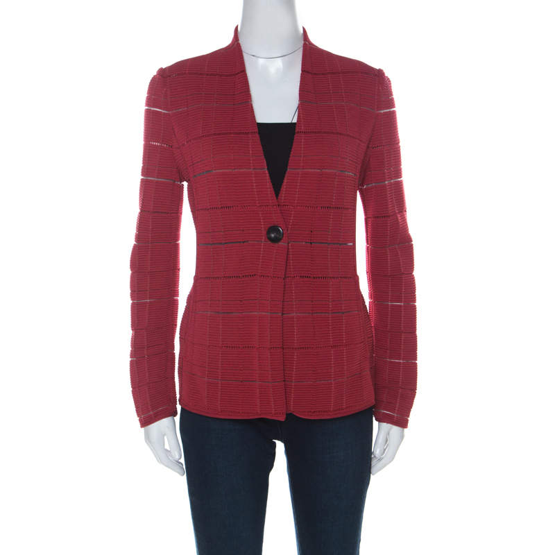 Giorgio Armani Red Rib Knit Single Button Jacket S 