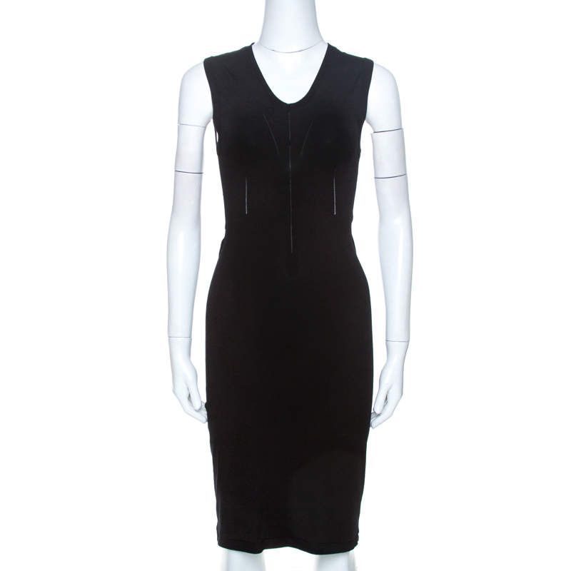 Pre Owned Giorgio Armani Black Knit Cutout Detail Sheath Dress S