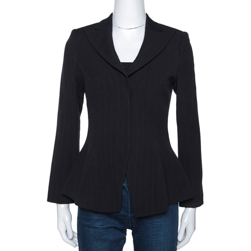 Pre Owned Giorgio Armani Black Stripe Wool Fitted Blazer S