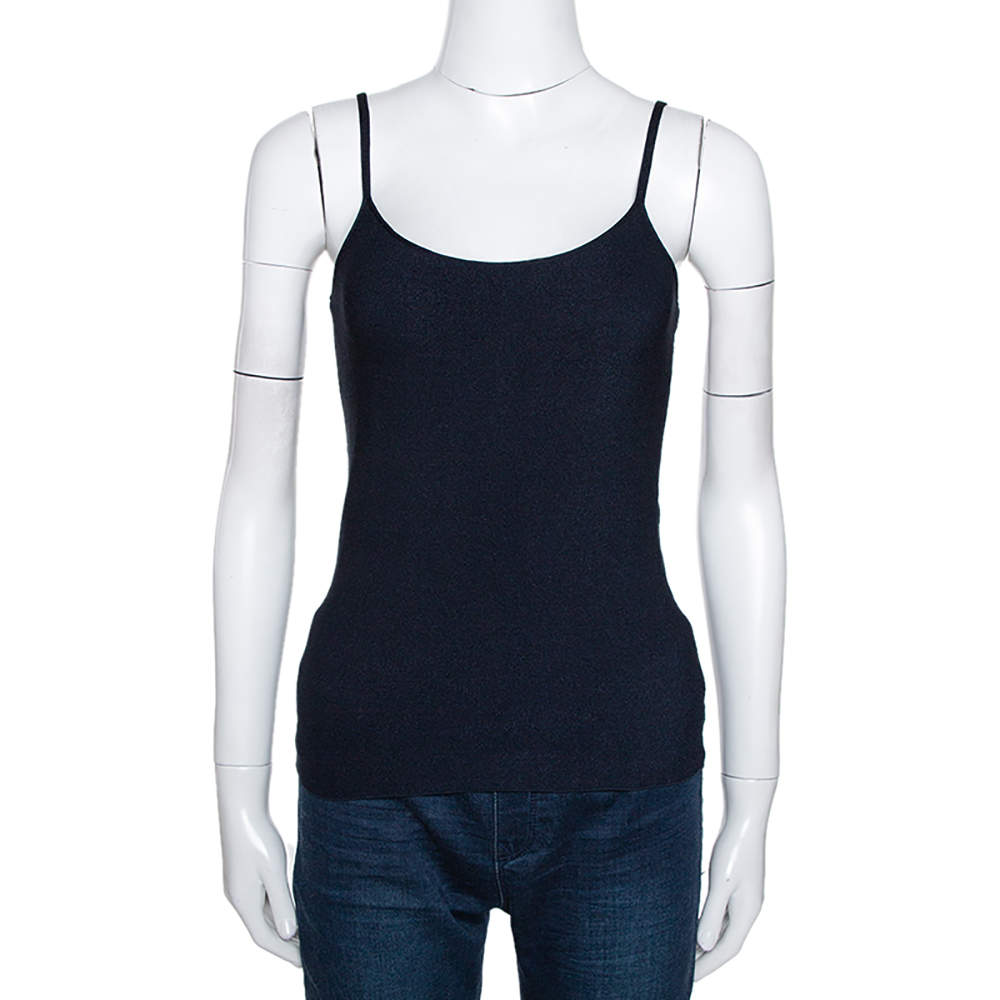 Pre Owned Giorgio Armani Navy Blue Knit Fitted Camisole L 