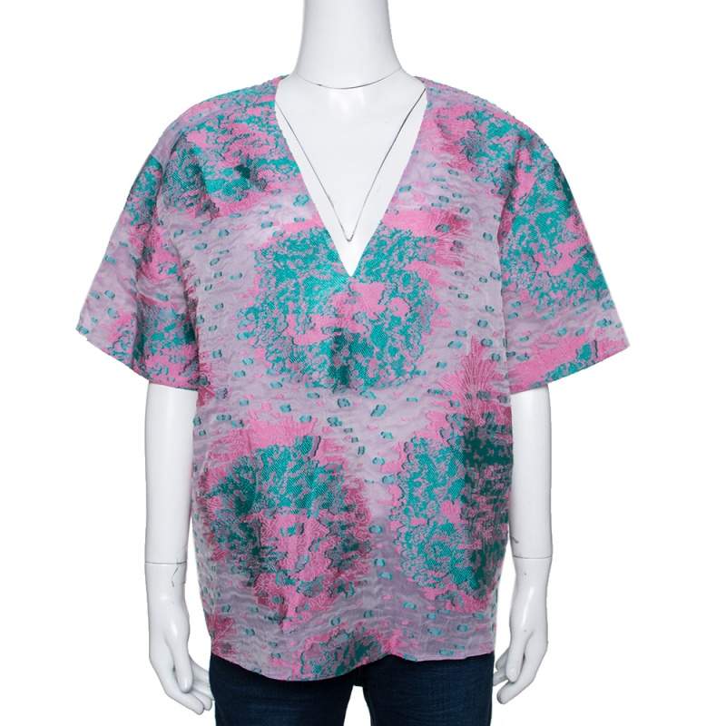 Giorgio Armani Pink Floral Jacquard Silk Blend Oversized Blouse XL