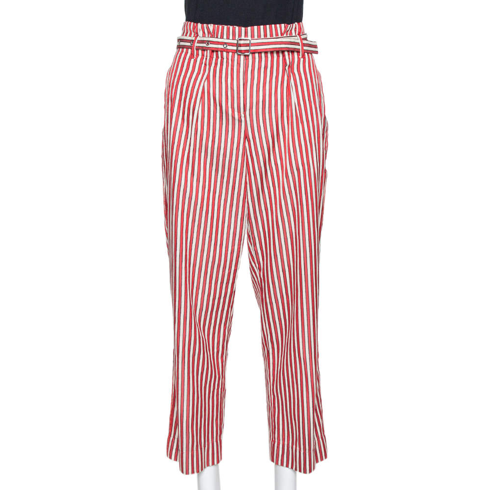 Giorgio Armani Red Striped Silk Blend High Waisted Cropped Trousers S
