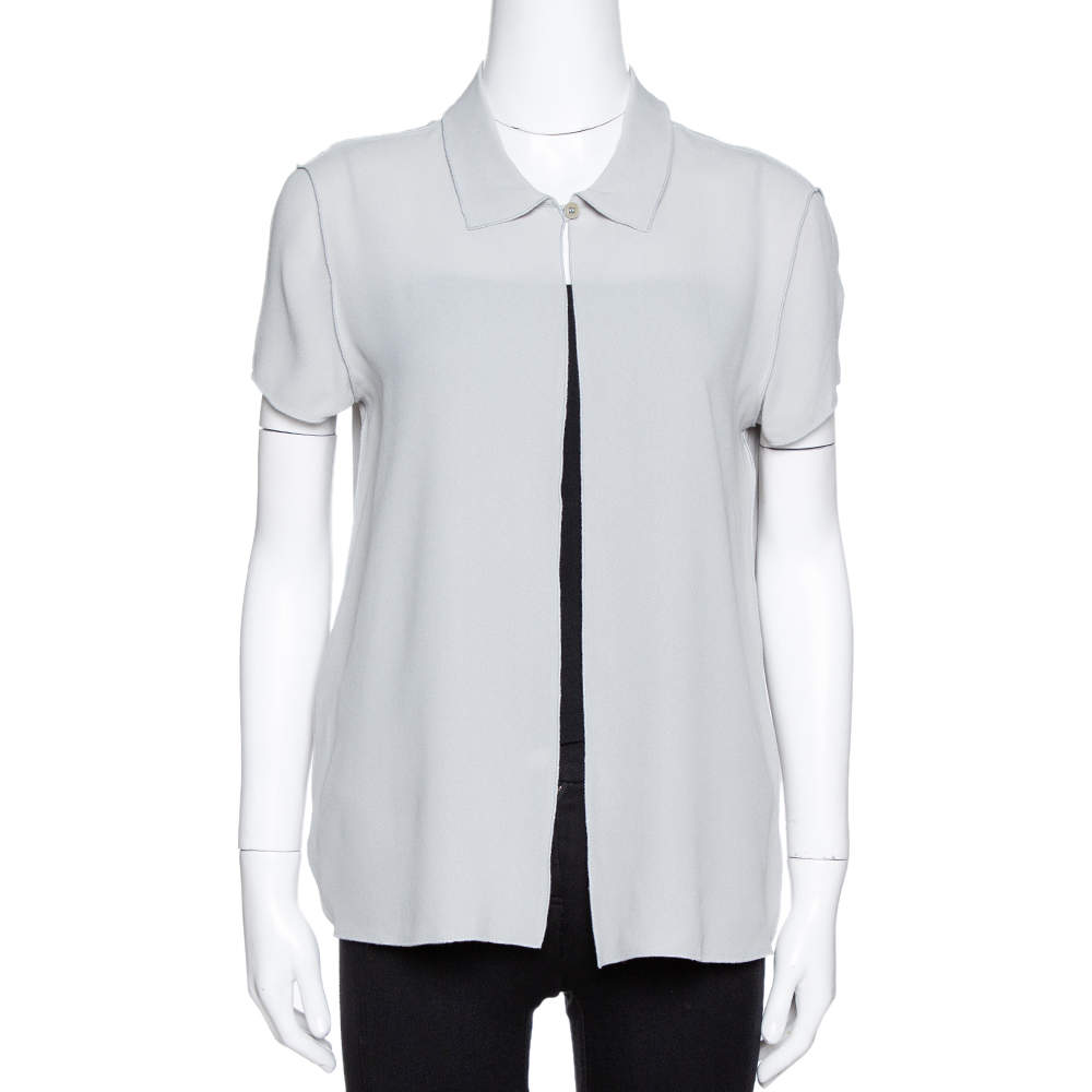 Giorgio Armani Grey Silk Crepe Open Front Blouse M