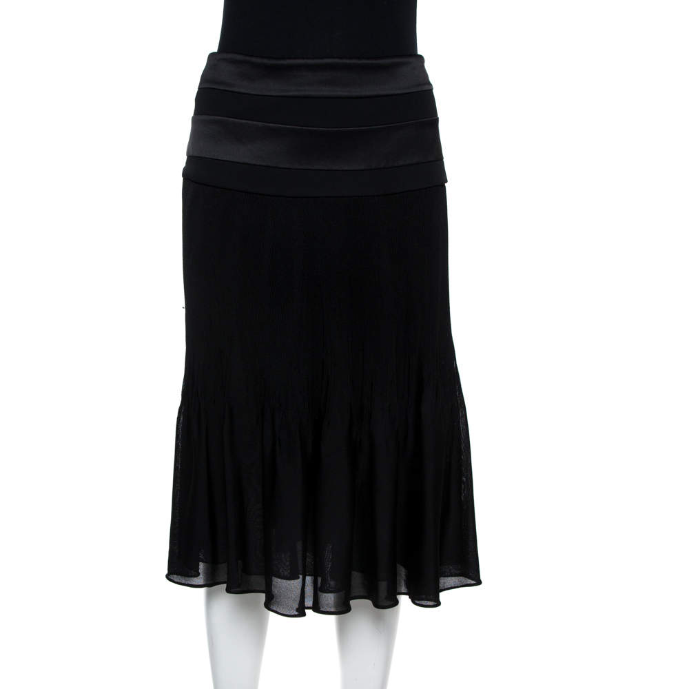Giorgio Armani Black Nylon Blend Jersey Flared Skirt L 