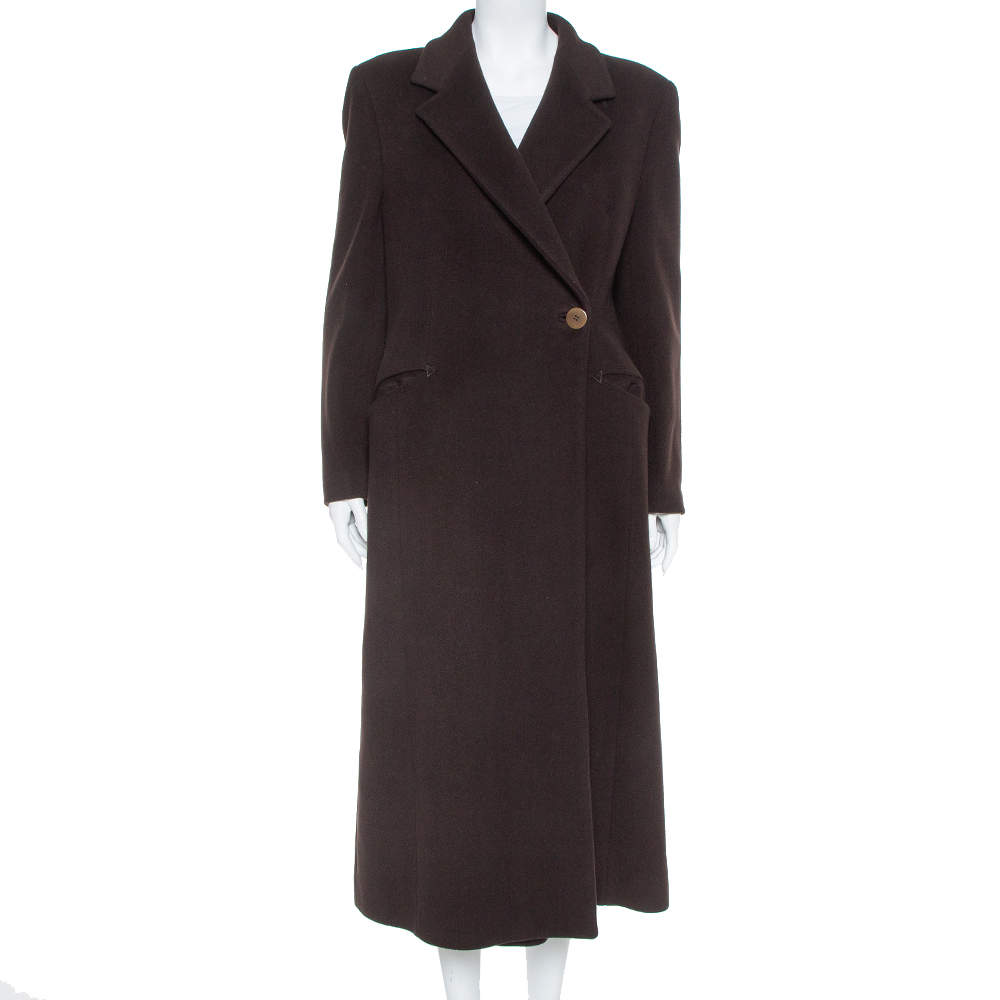 Pre Owned Giorgio Armani Brown Wool Double Breasted Coat M