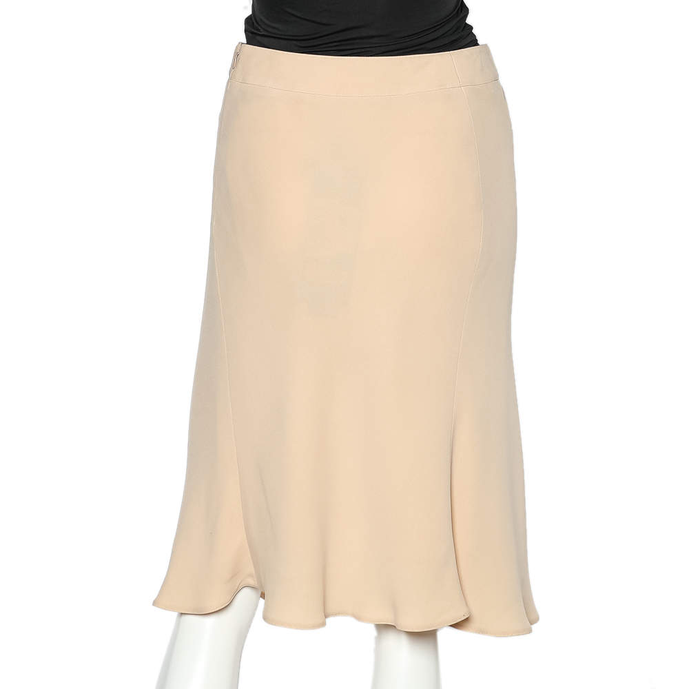 Pre Owned Giorgio Armani Light Pink Silk Crepe A-Line Skirt S