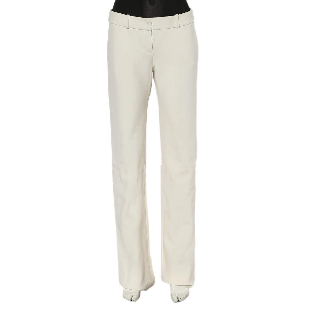 Pre Owned Giorgio Armani Cream Wool Flared Leg Trousers S