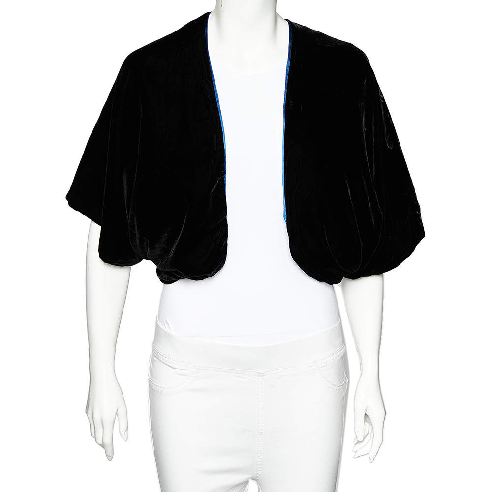 Pre Owned Giorgio Armani Black Velvet & Blue Satin Reversible Cropped Shrug (One Size)