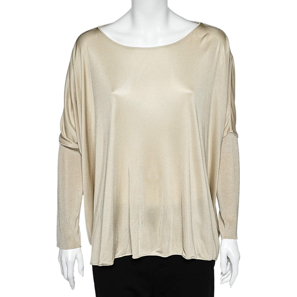 Pre Owned Giorgio Armani Beige Jersey Oversized Top L