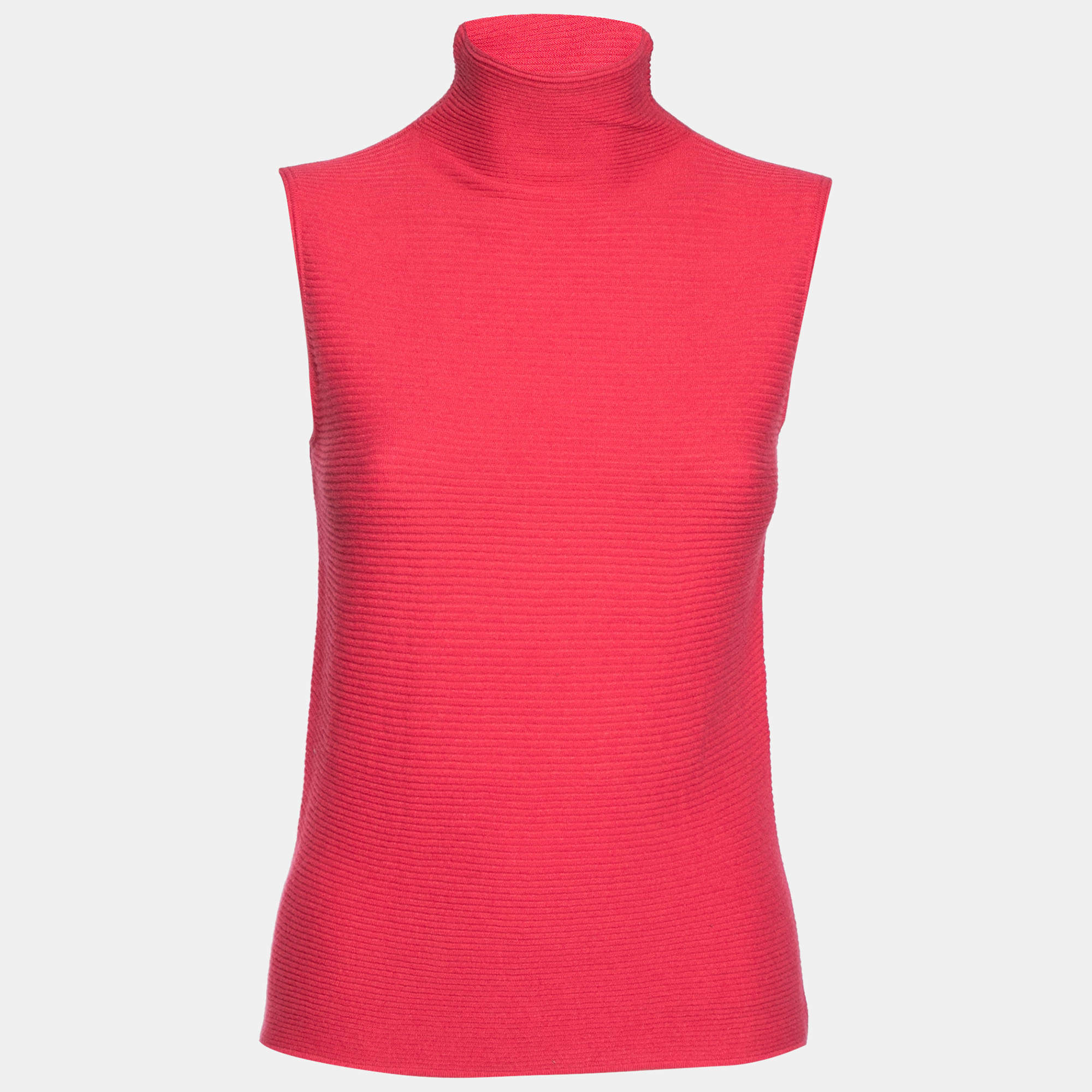 Pre Owned Giorgio Armani Pink Cashmere Turtleneck Vest Top M