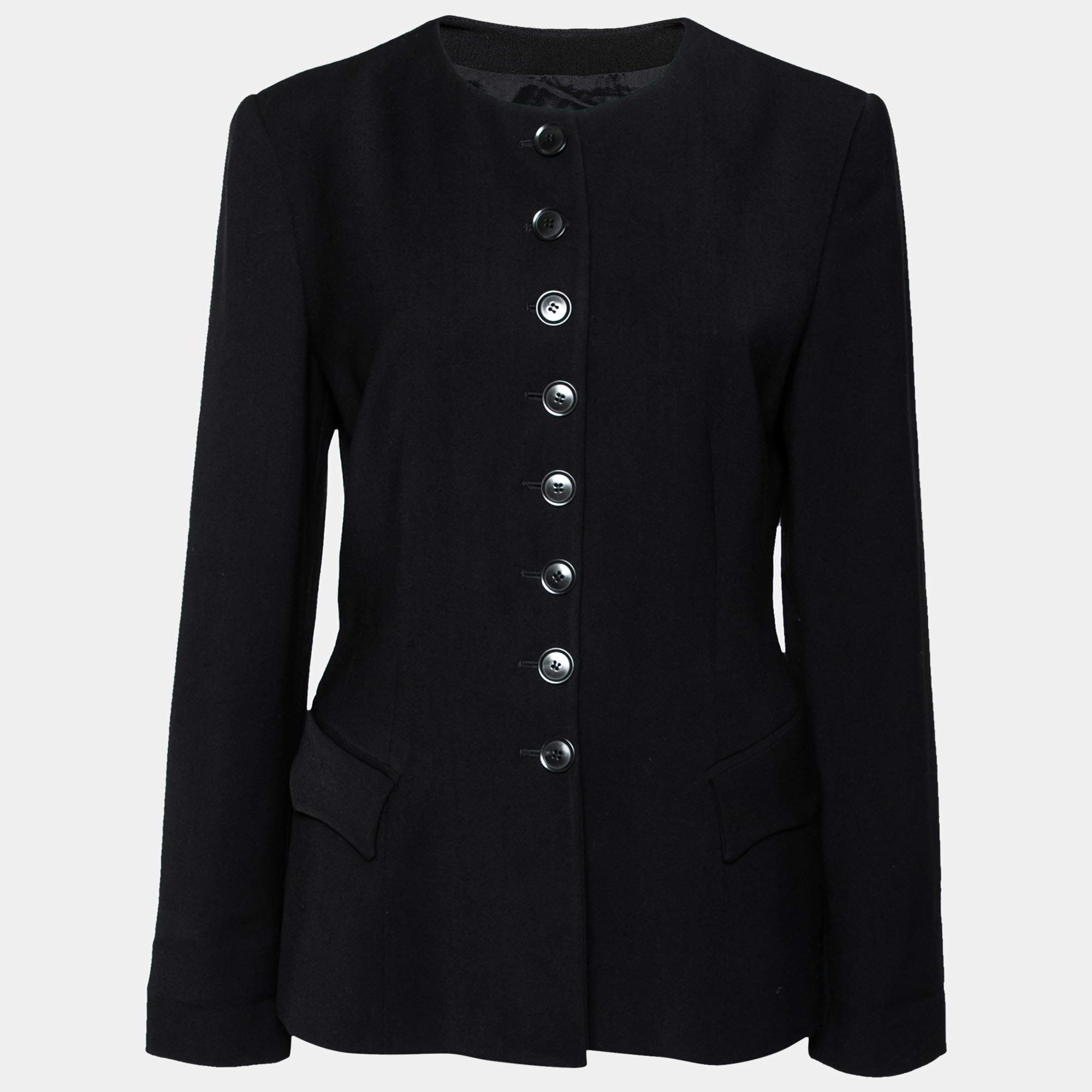 Pre Owned Giorgio Armani Black Wool Button Front Long Sleeve Jacket M