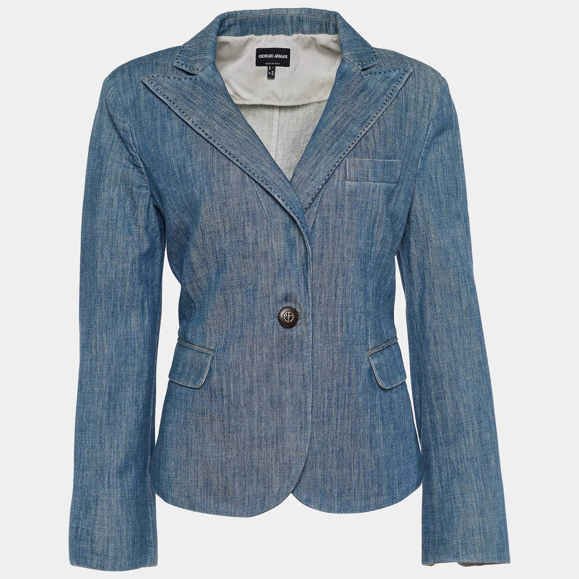 Giorgio Armani Blue Denim Button Front Jacket L