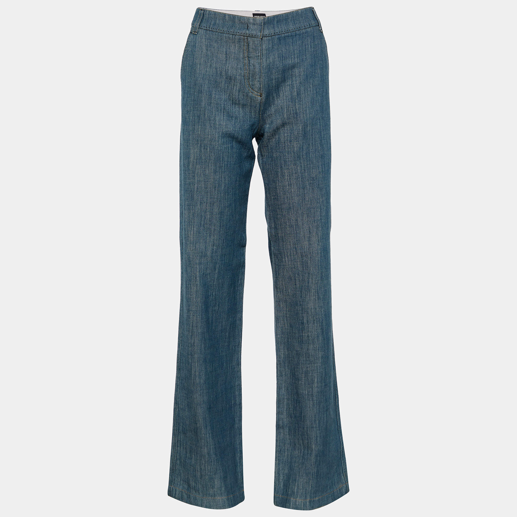 Pre Owned Giorgio Armani Blue Denim Straight Fit Jeans M/Waist - 34"