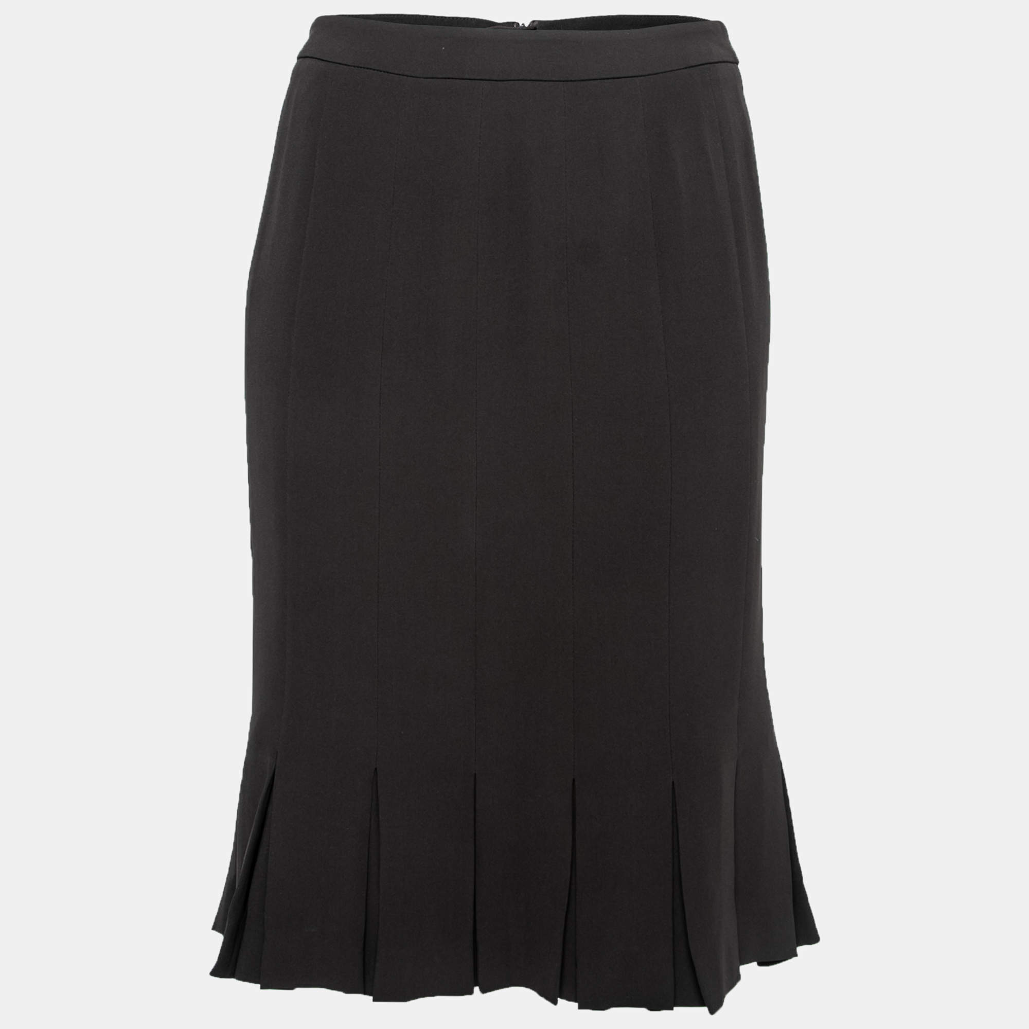 Pre Owned Giorgio Armani Dark Brown Silk Pleated Hemline Midi Skirt S