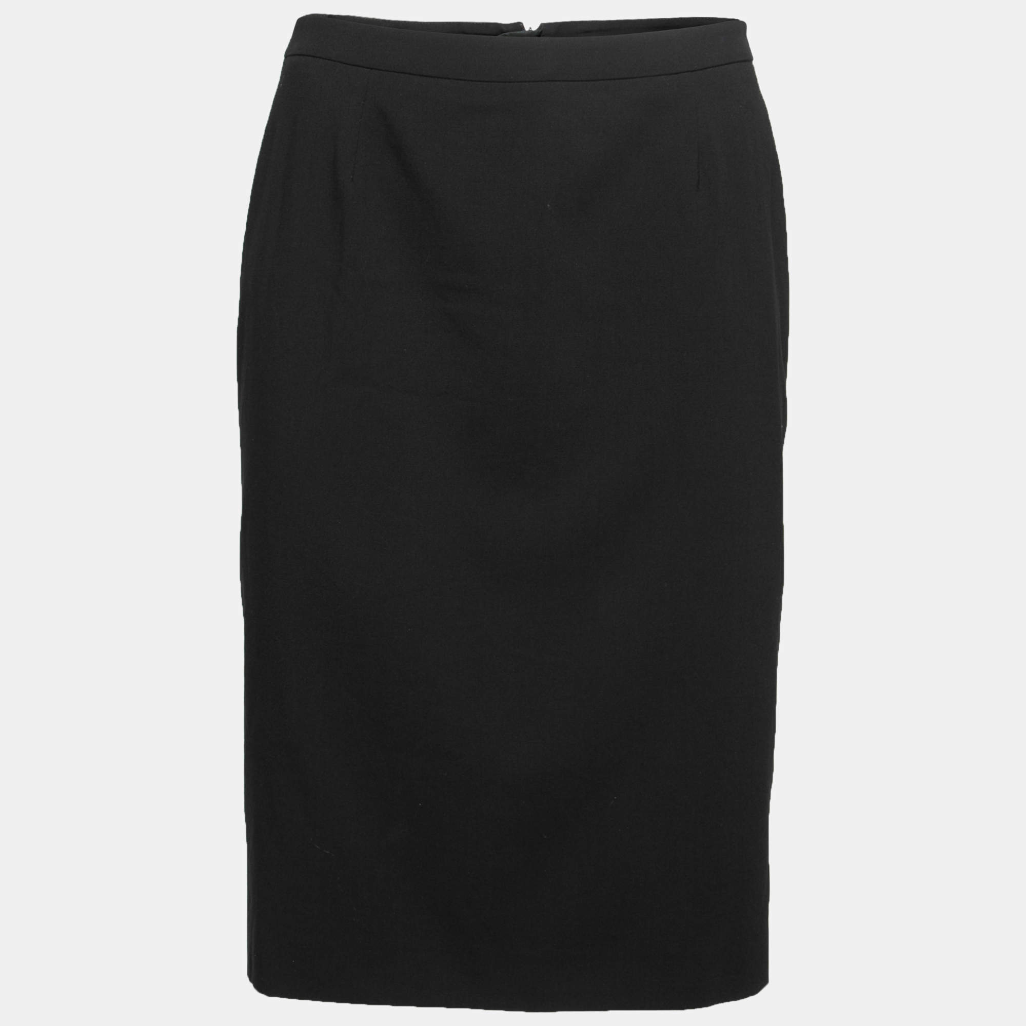 Pre Owned Giorgio Armani Black Wool Pencil Skirt S