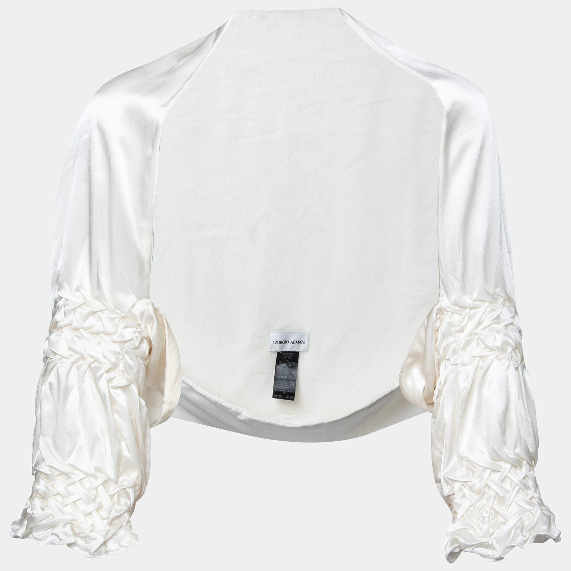 Pre Owned Giorgio Armani White Silk & Velvet Draped Shrug OS