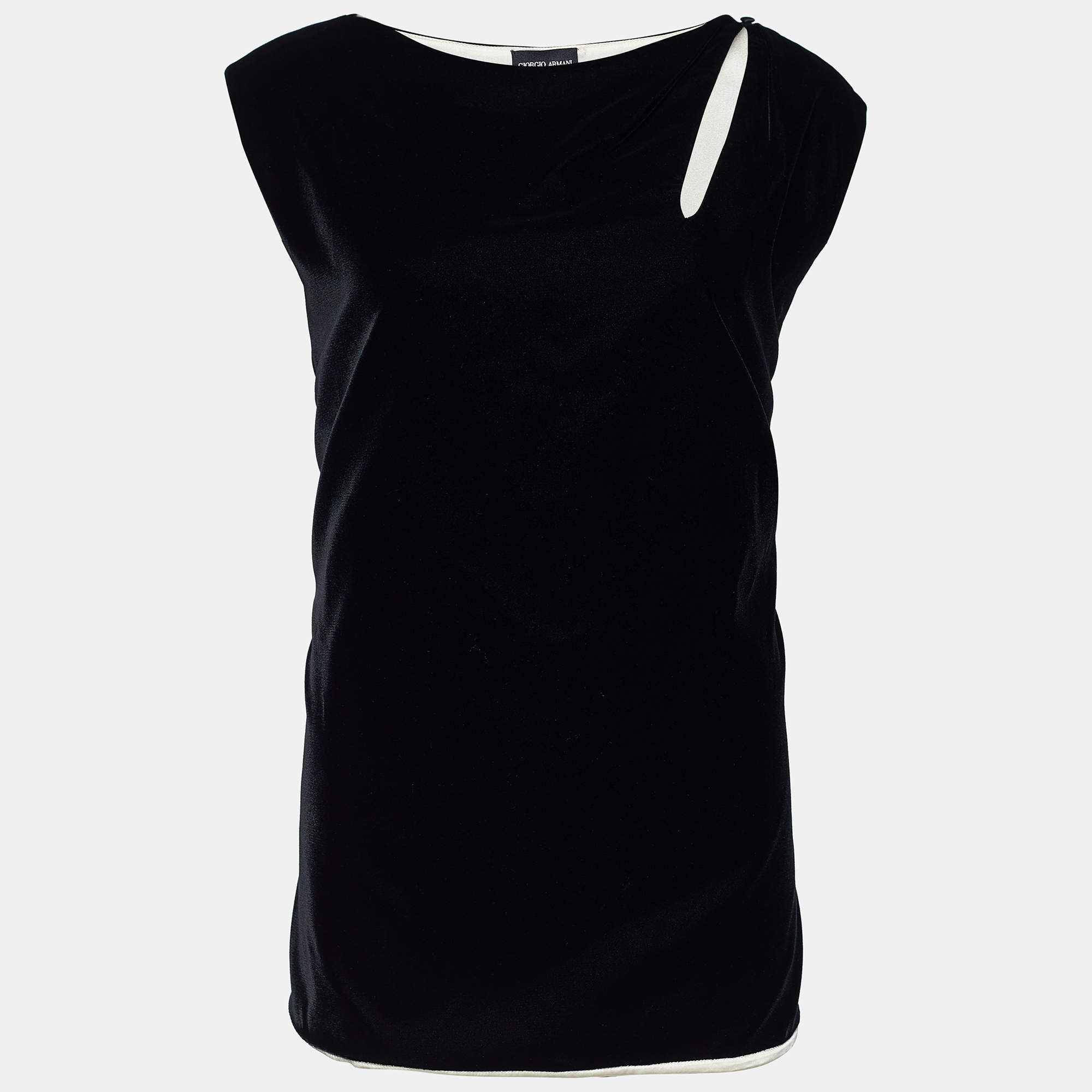 Pre Owned Giorgio Armani Black Velvet Sleeveless Top L