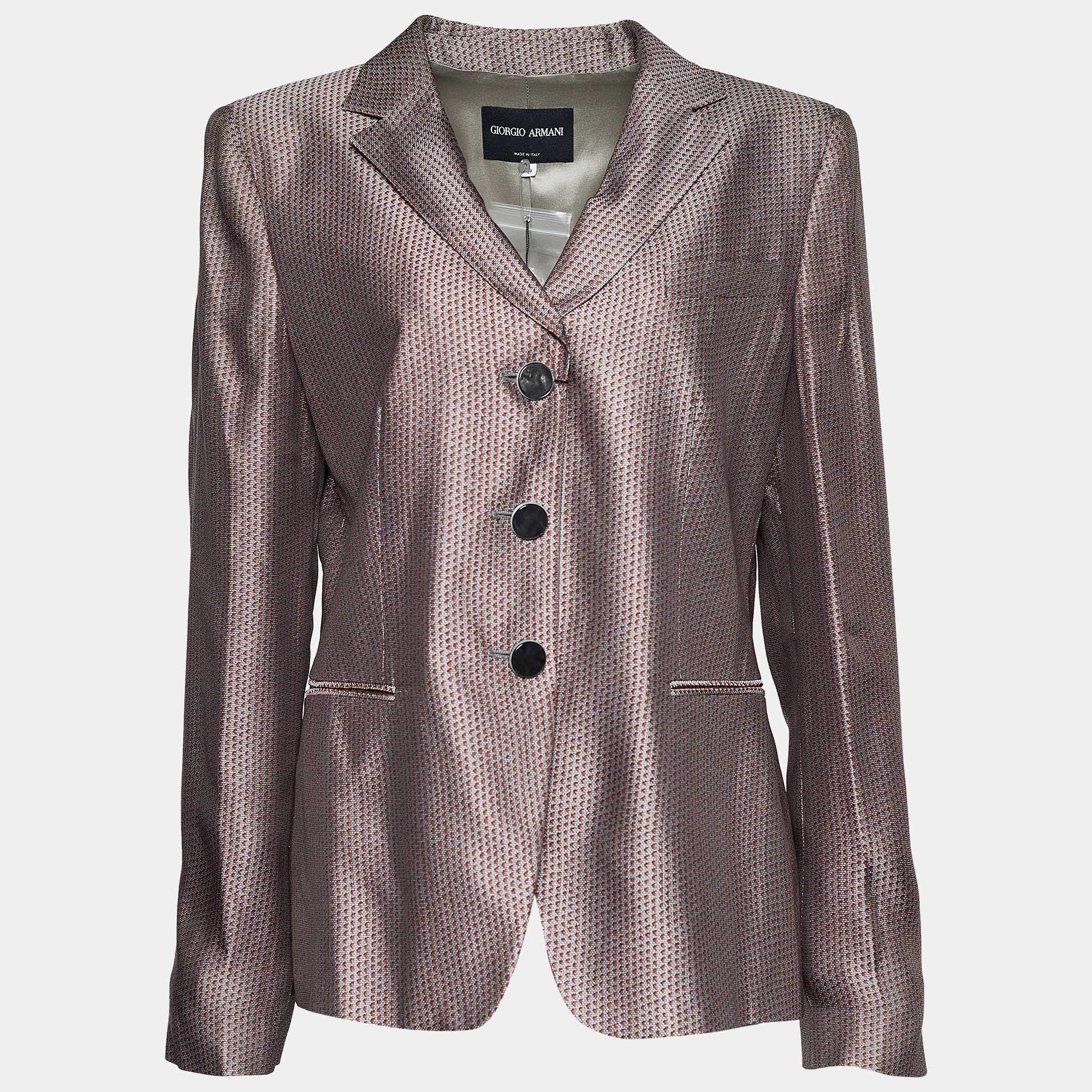 Giorgio Armani Grey Jacquard Button Front Blazer XL