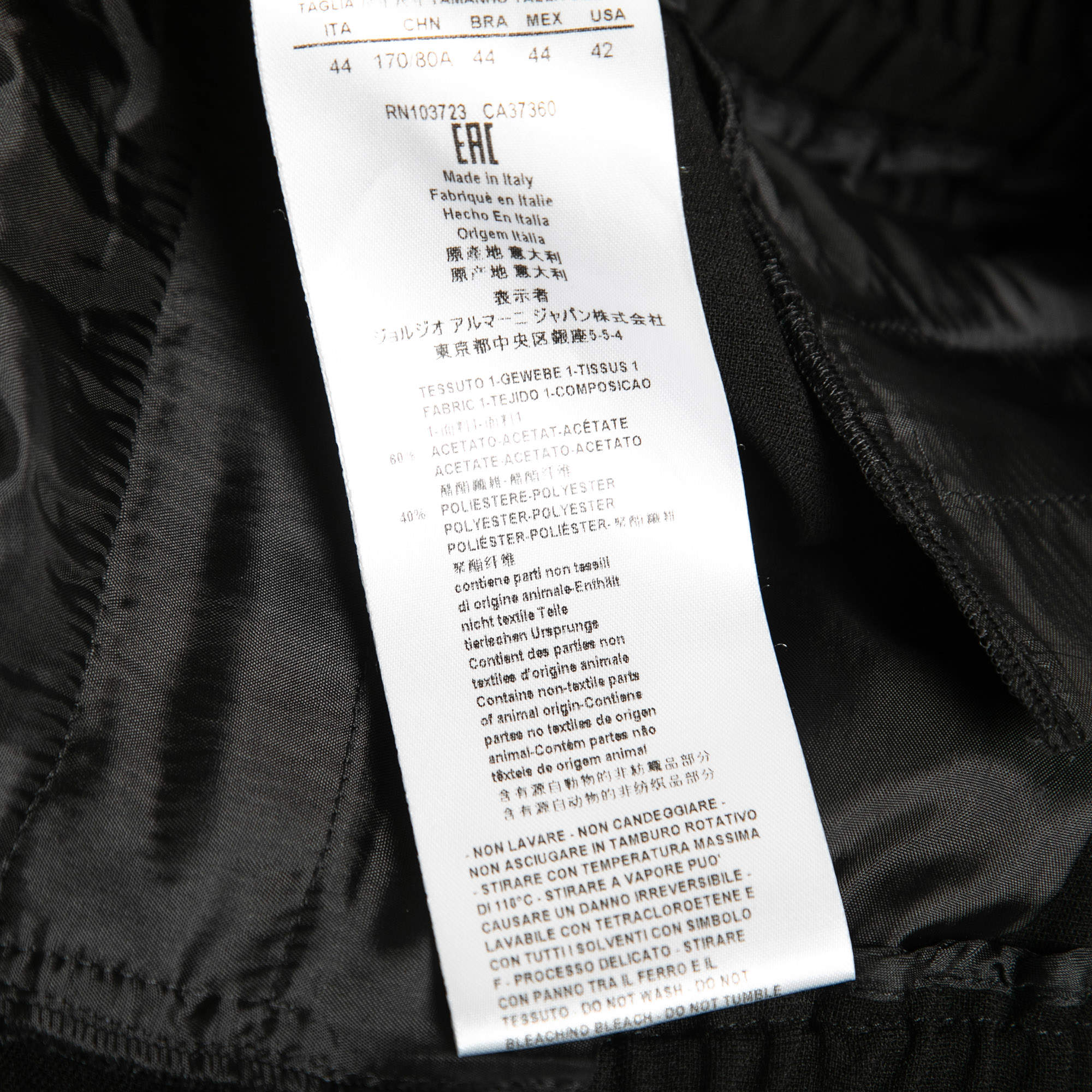 مملوكة مسبقًا Giorgio Armani Black Wool Crepe Tailored Pants M