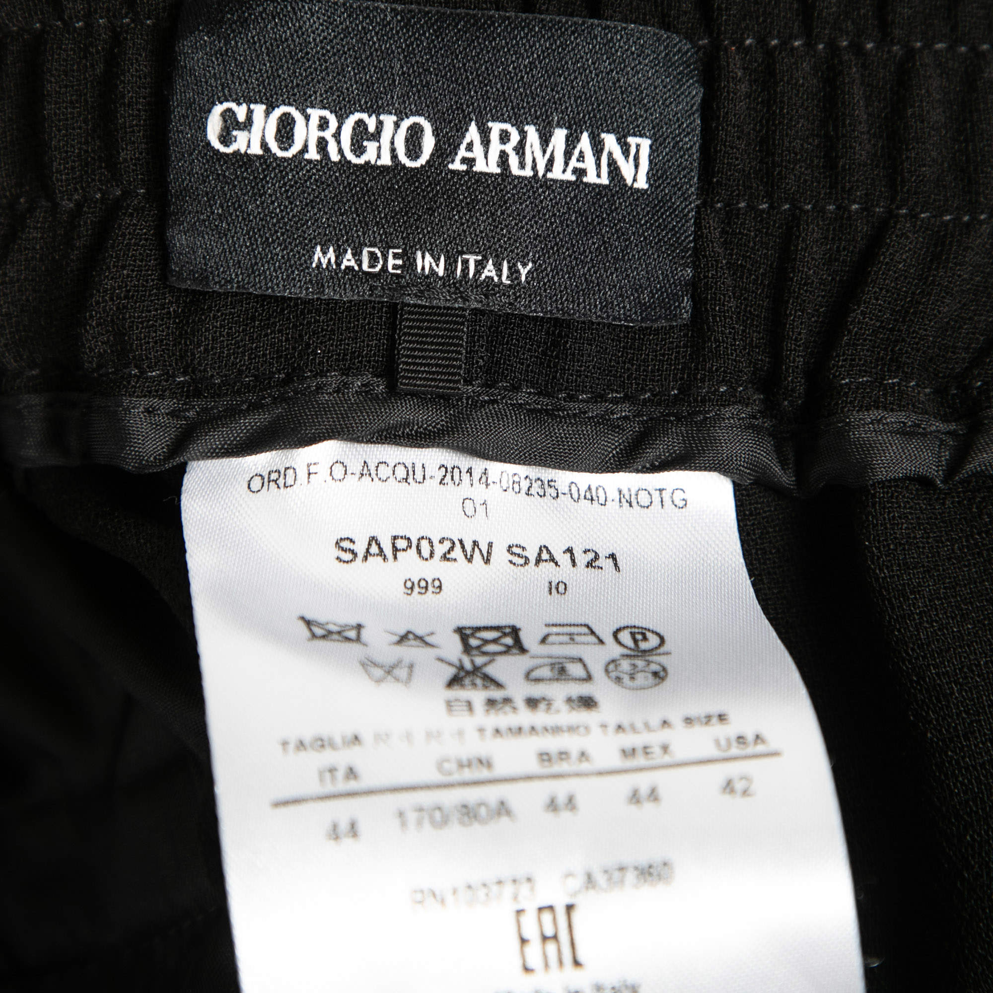 مملوكة مسبقًا Giorgio Armani Black Wool Crepe Tailored Pants M