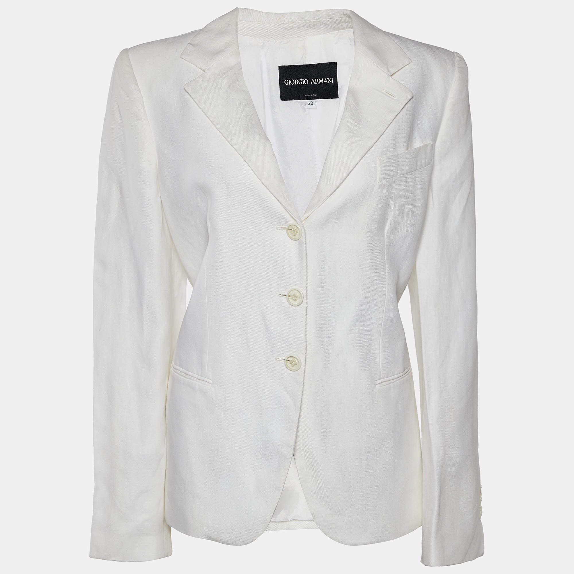 Pre Owned Giorgio Armani White Linen Button Front Blazer XL