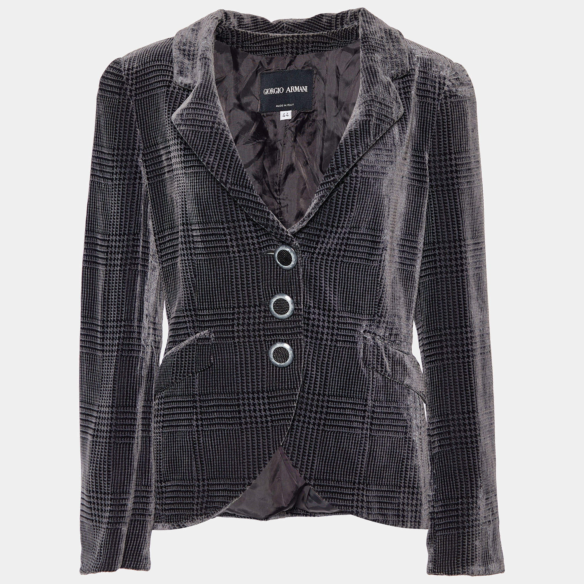 Giorgio Armani Black Patterned Devore Button Front Blazer M