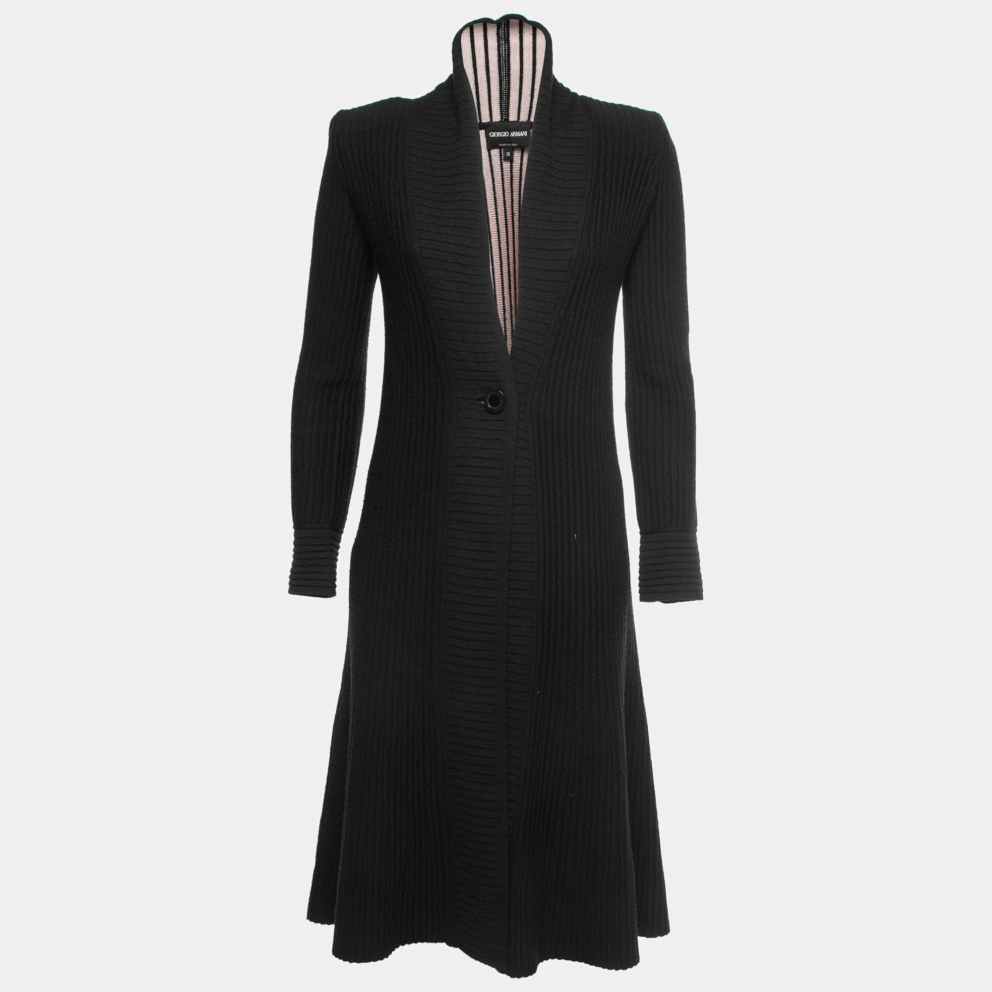 Giorgio Armani Black Knit Button Front Long Cardigan S
