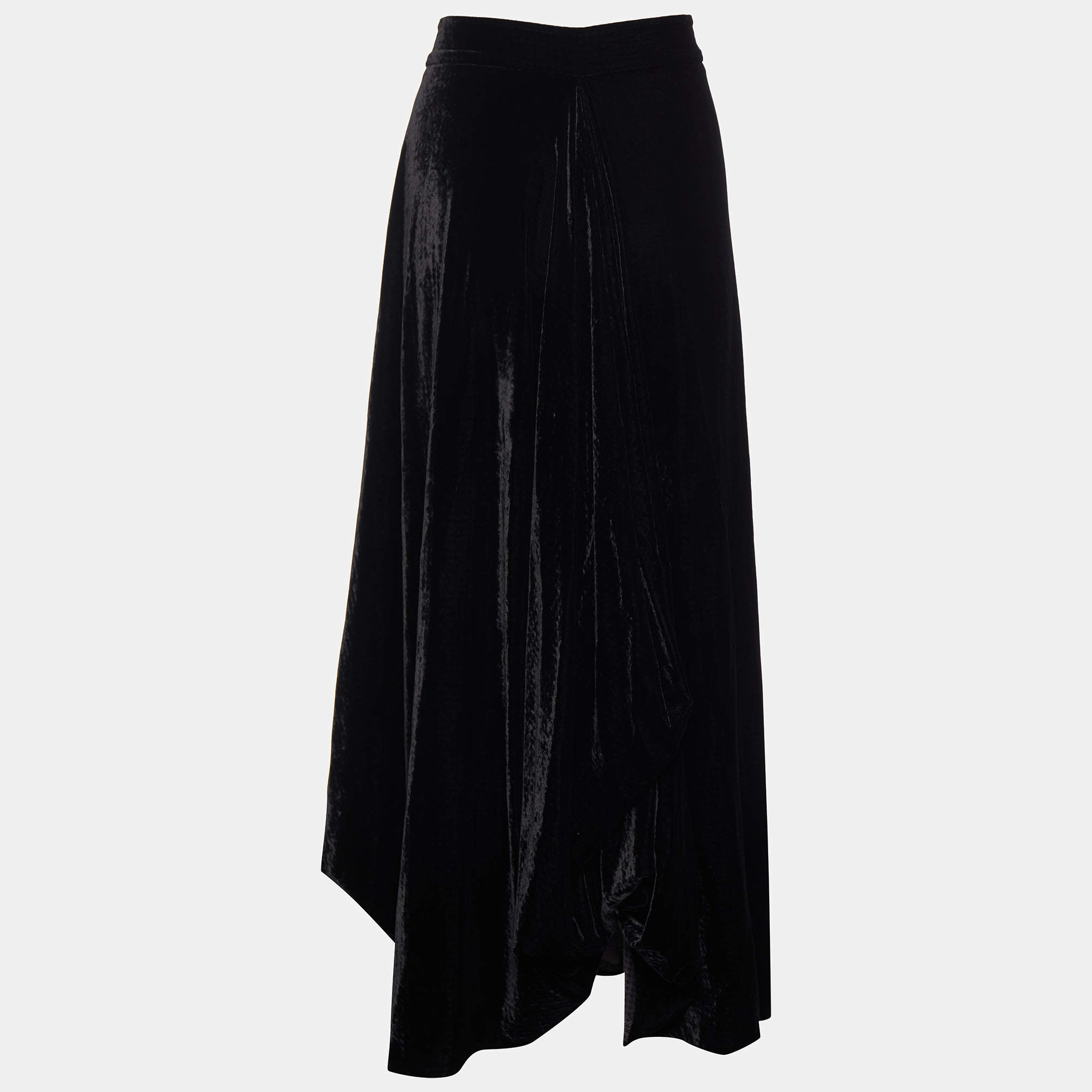 Pre Owned Giorgio Armani Black Velvet Asymmetrical Hem Skirt M