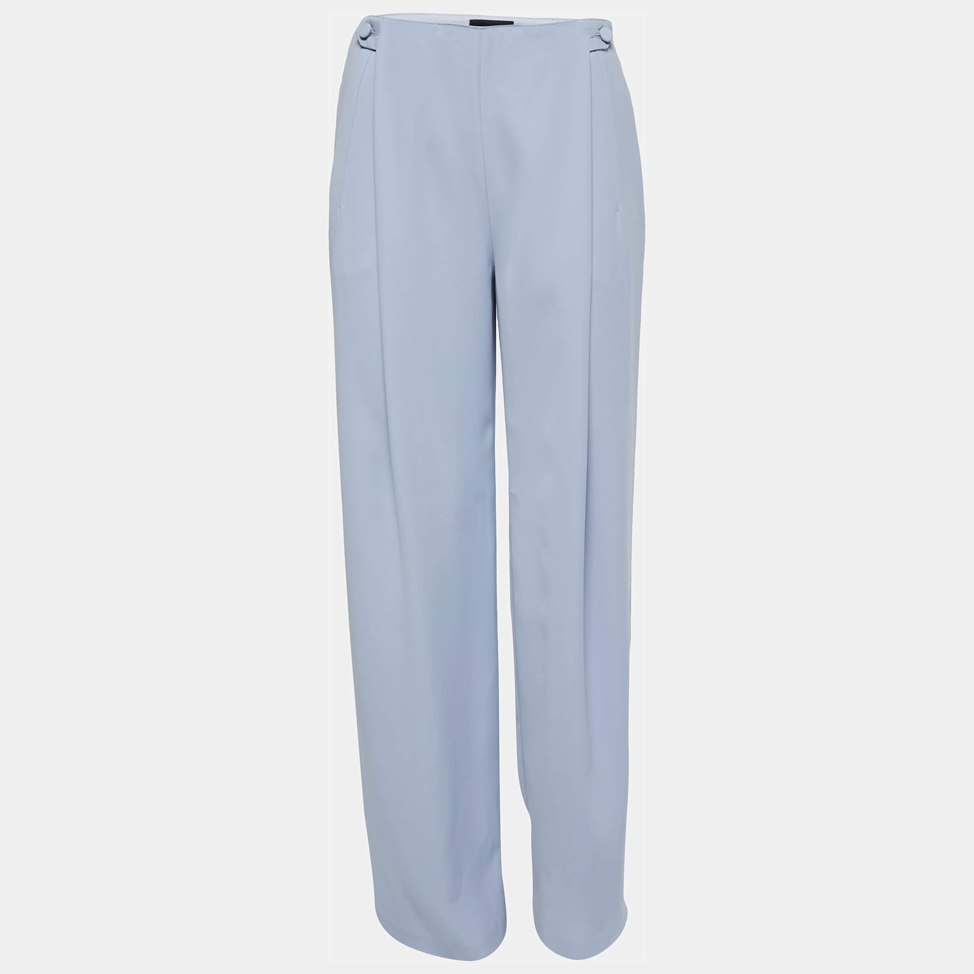 Pre Owned Giorgio Armani Light Blue Crepe High Waist Trousers S