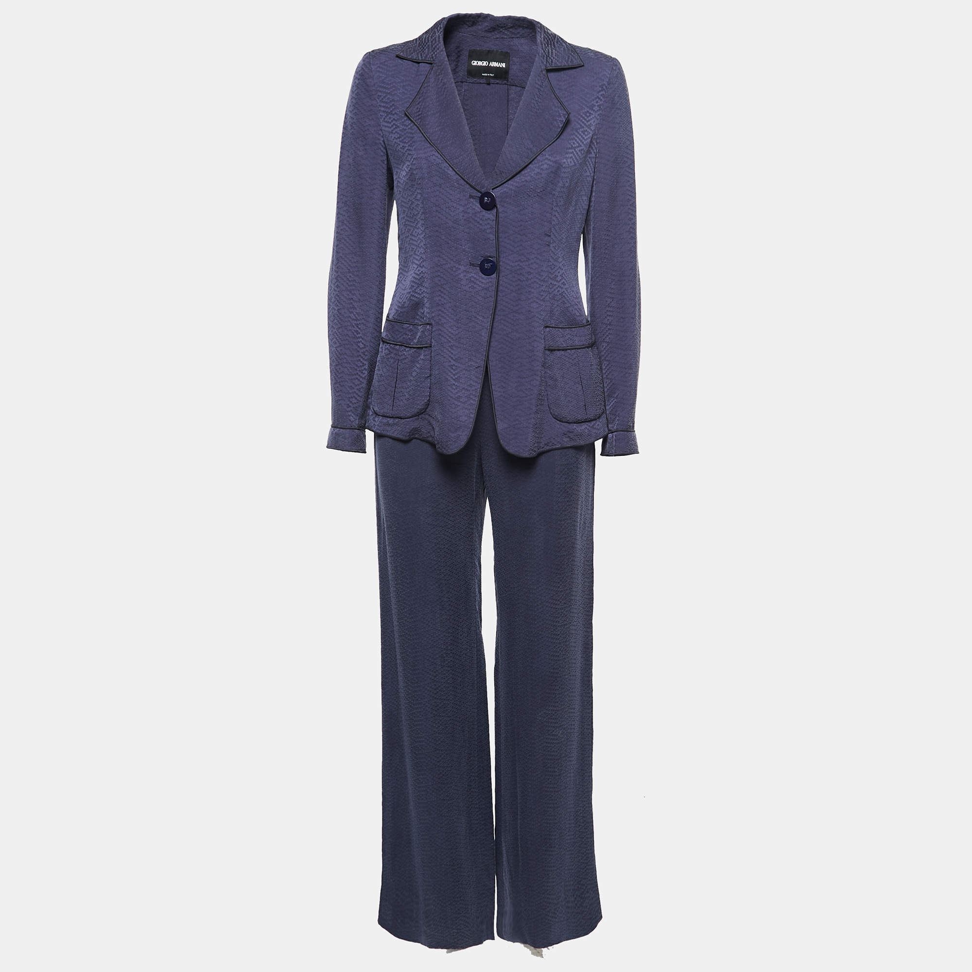 Giorgio Armani Navy Blue Textured Silk Blend Blazer and Trouser Set S