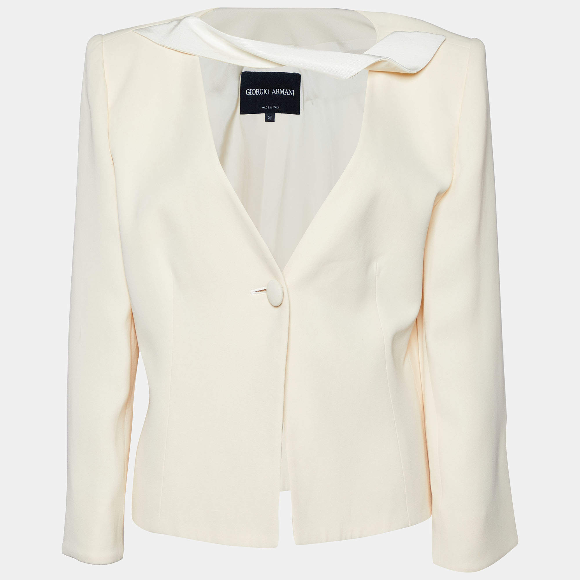 Giorgio Armani Light Cream Silk Chiffon Button Front Blazer XL