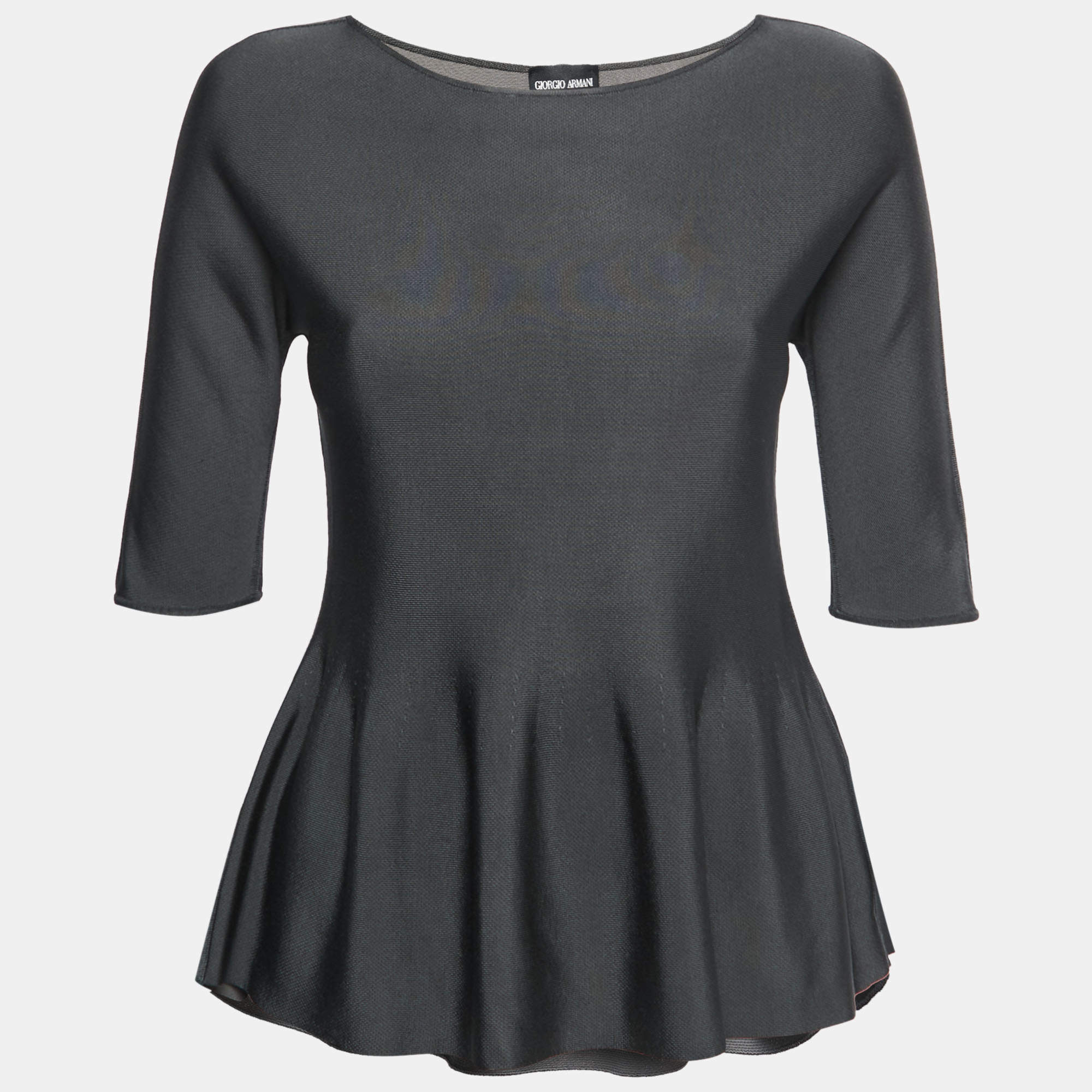 Pre Owned Giorgio Armani Dark Grey Knit Peplum Top S