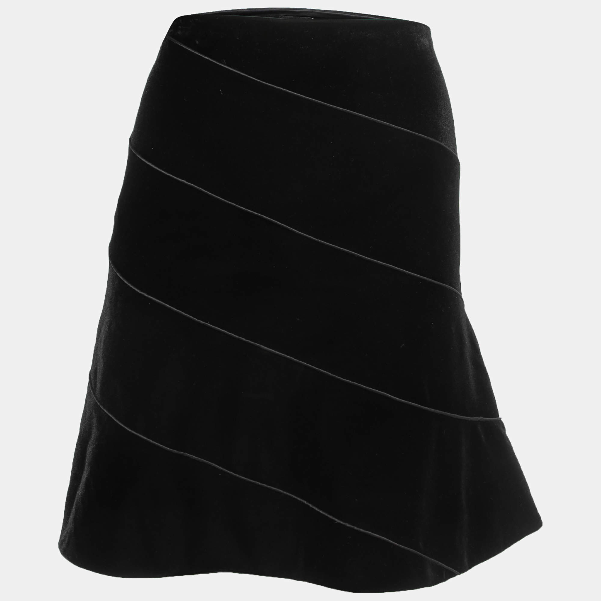 Pre Owned Giorgio Armani Black Velvet A-Line Skirt L