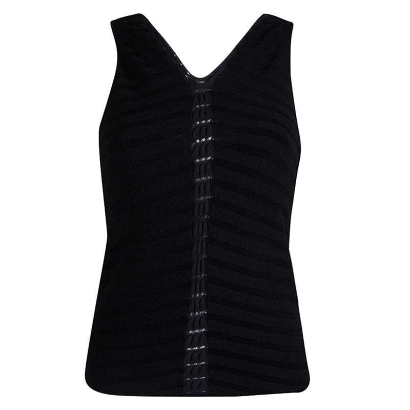 Pre Owned Giorgio Armani Black Sleeveless Knit V- Neck Top M