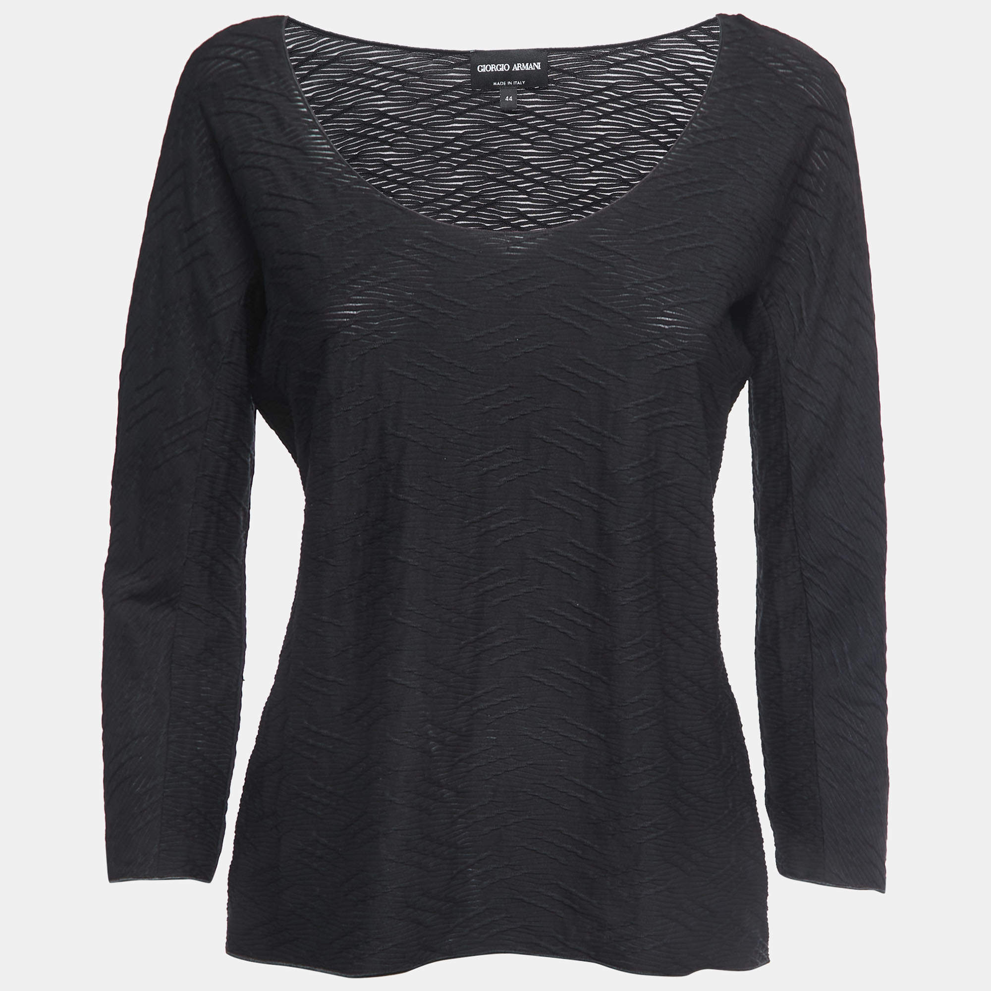 Pre Owned Giorgio Armani Black Textured Jersey Long Sleeve Top M
