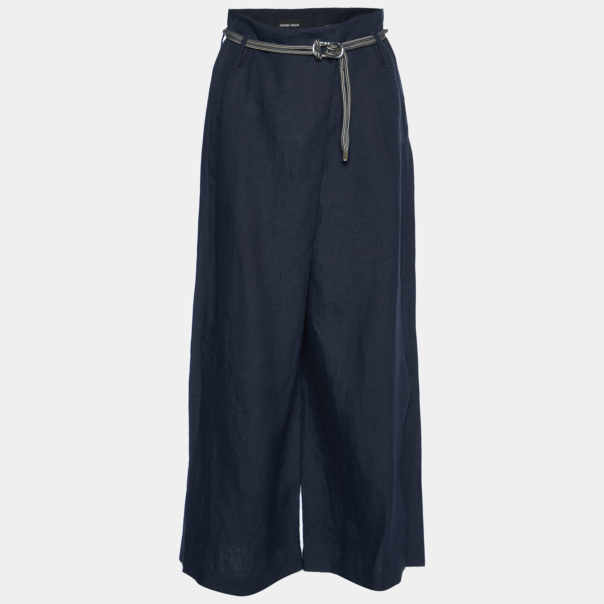 Giorgio Armani Navy Blue Linen Belted Pants XS