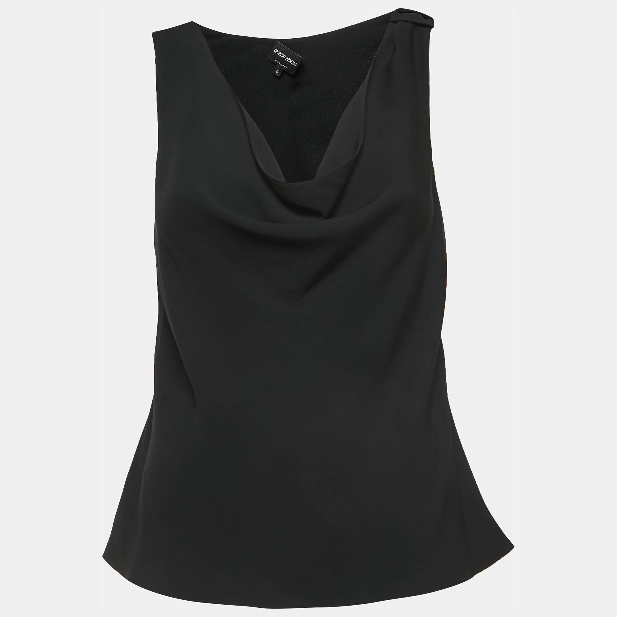Pre Owned Giorgio Armani Black Silk Sleeveless Cowl Neck Top M