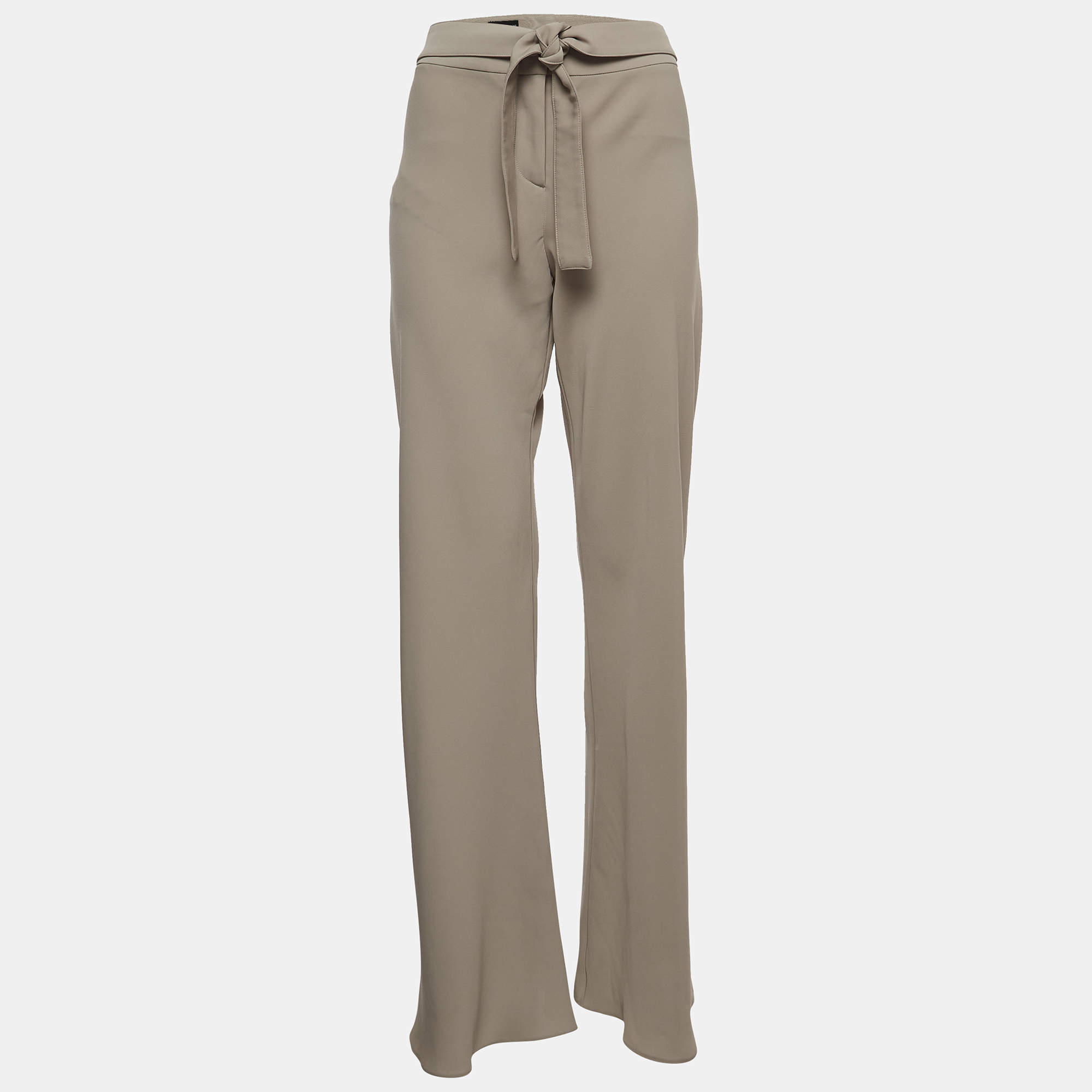 Pre Owned Giorgio Armani Beige Crepe Wide Leg Pants M 