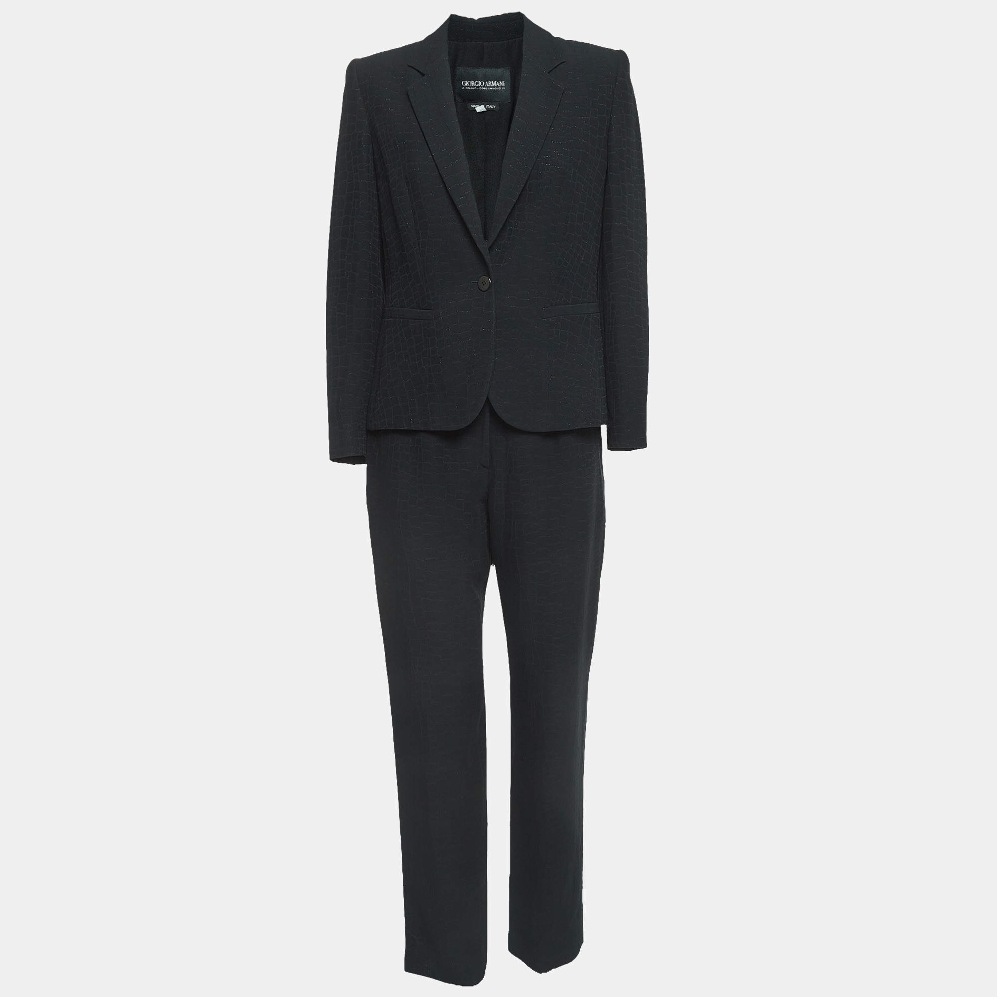 Pre Owned Giorgio Armani Vintage Black Knit Textured Suit S