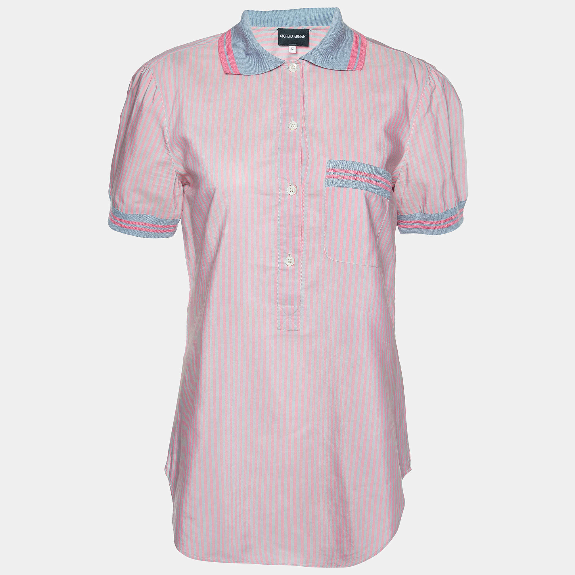 Giorgio Armani Pink Stripe Poplin Half Placket Shirt M