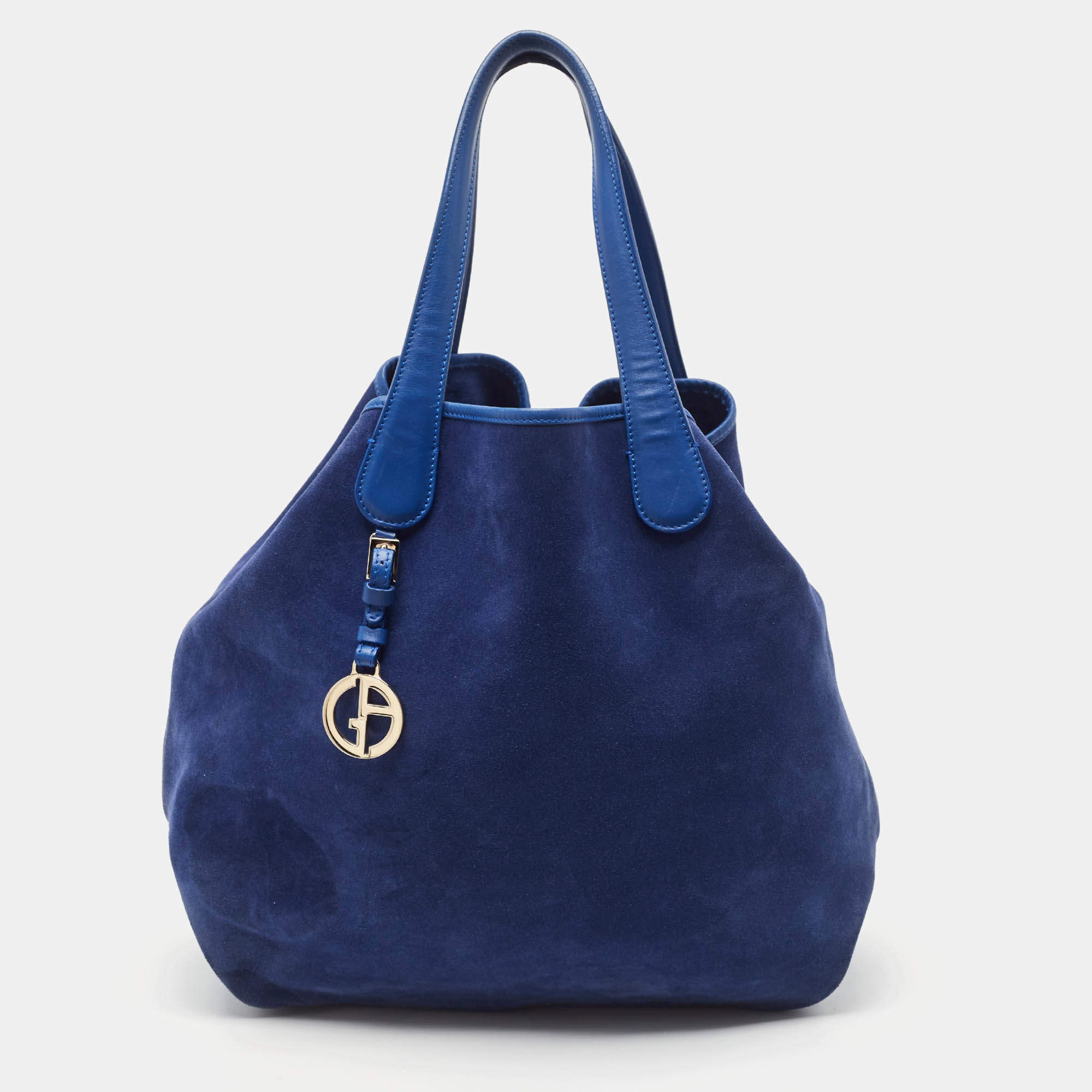 Pre Owned Giorgio Armani Blue Suede and Leather Shopper Tote
