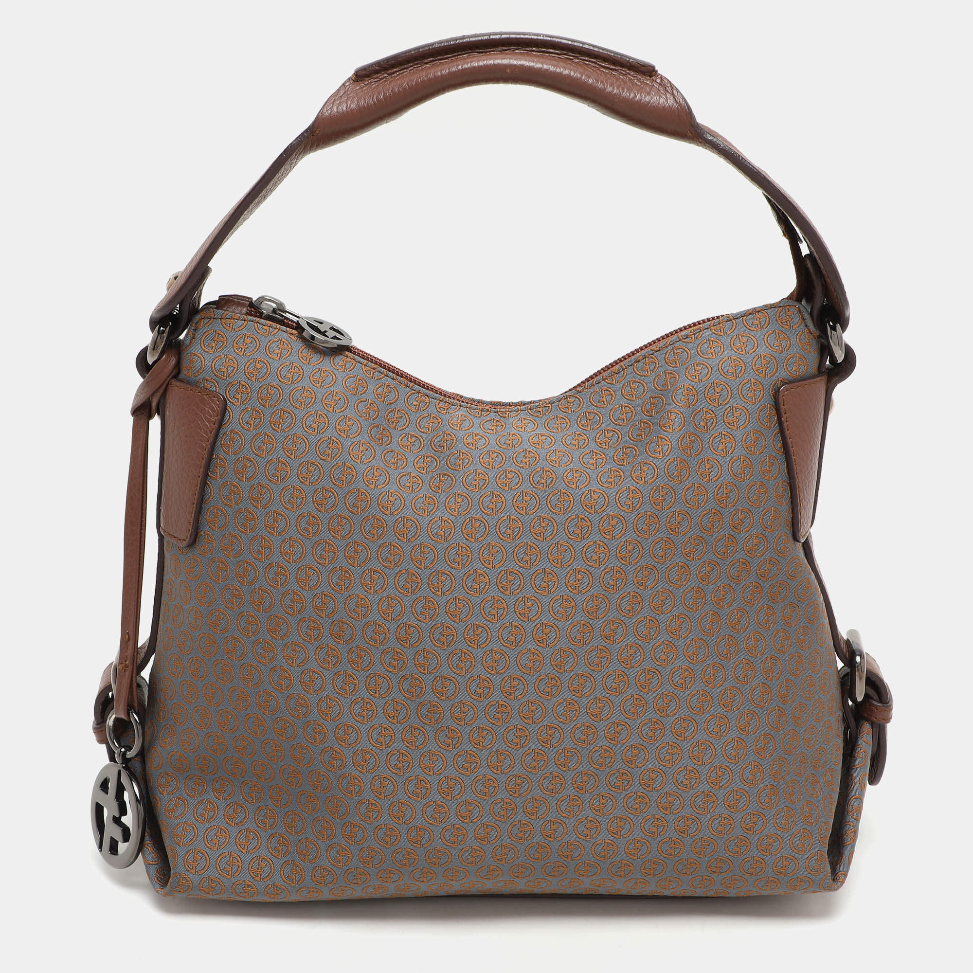Giorgio Armani Brown/Grey Signature Canvas and Leather Hobo